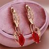 Hollow Leaf Red Zircon Marquise Stone Pendant Hoop Earrings For Women Boho Gold Color Ear Buckle Wedding Jewelry Engagement Gift