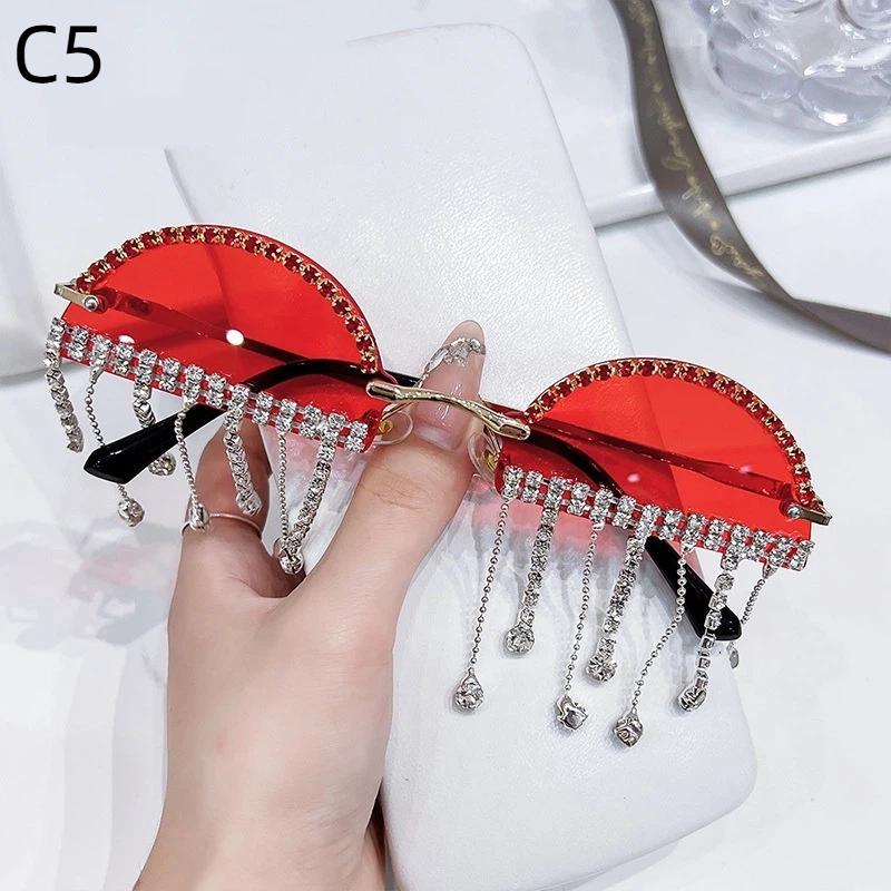 

Rhinestones Studded Hanging Chain Sunglasses, Street Photography Decorative Glasses, Stage Party Sunglasses C5