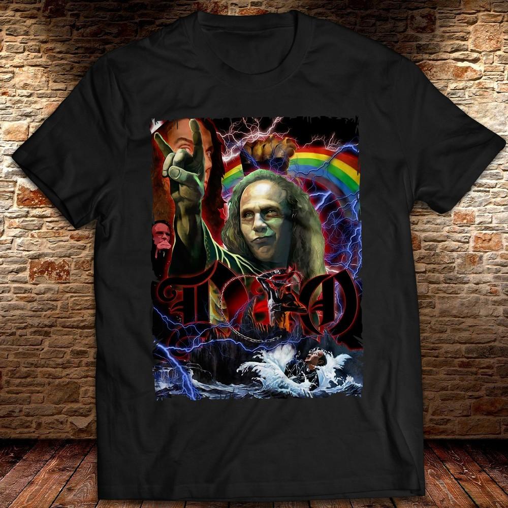 Радужная мужская футболка Ronnie James Dio Обычный размер Хлопковая рубашка Вечеринка Живой концерт Унисекс футболка XL