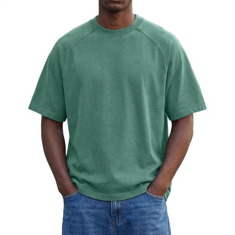 Herren Schwarzes gewaschenes Rundhals-T-Shirt Lockere Passform Kurzarm Lässiges einfarbiges Oberteil