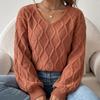 New 2026 popular bottoming shirt V-neck loose and thin cross-border fashion sweater woven twist rhombus sweater