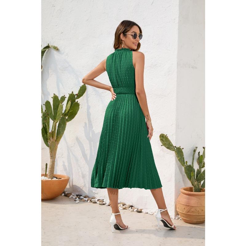 Šaty s vysokým pasem, plisované pod tlakem, bez rukávů, letní, ležérní, na dovolenou, cestovní