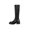 ! Washed horse leather round head retro thick heel buckle high boots women's knight boots