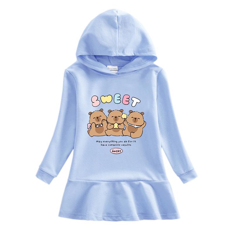 Spring & Autumn Ruffle Cartoon Rainbow Girls' Long Sleeve Hooded Sweatshirt Dress