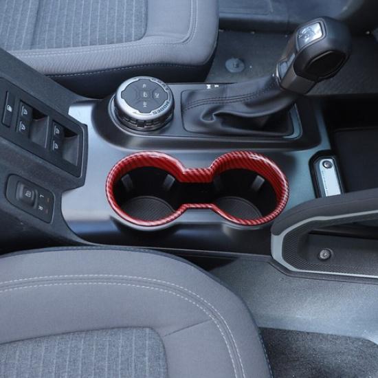 Front Water Cup Holder Cover Trim Frame For Ford Bronco + Red Carbon Fiber