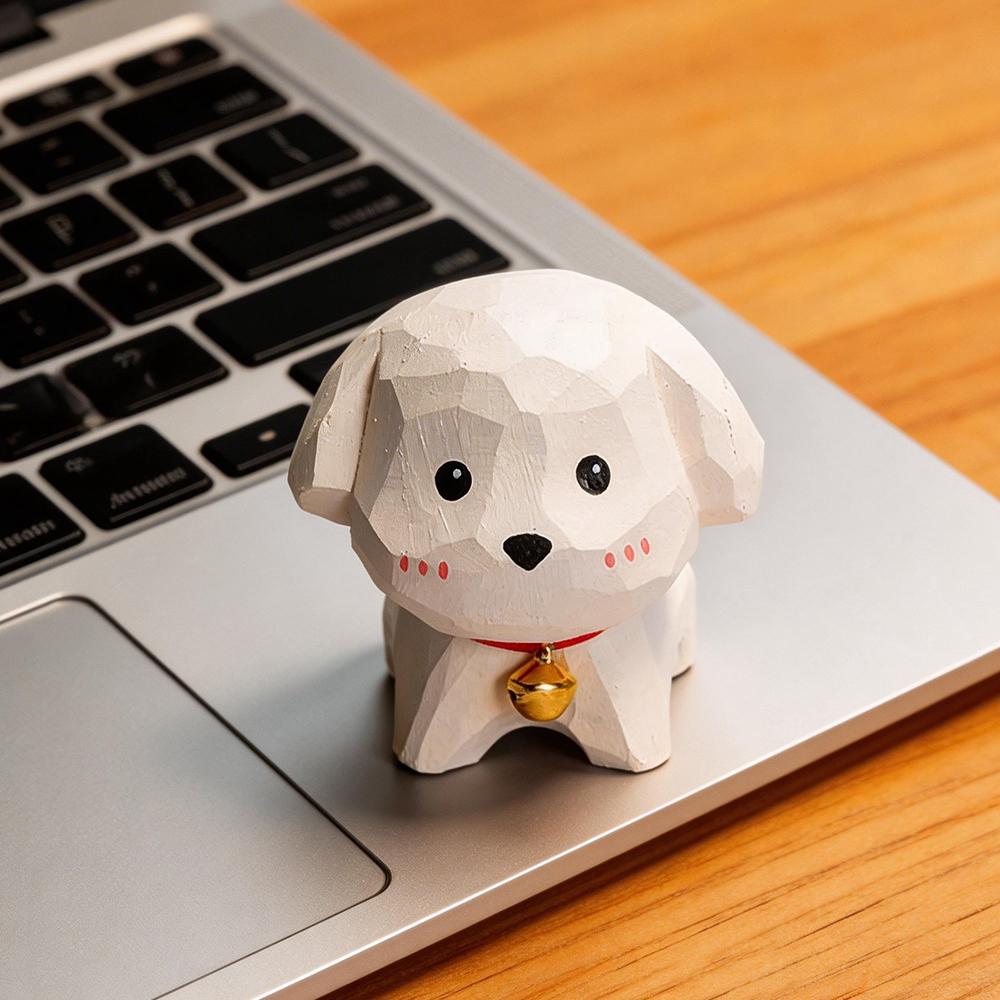 Cute Hand Carved Decorative Wooden Dog Figurines Hand-Painted Puppy Statue Ornament for Home Desk Decor Gift for Dog Lovers