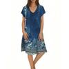 Women's Casual Fashion V-Neck Short Sleeve Floral Print Midi Flowing Dress