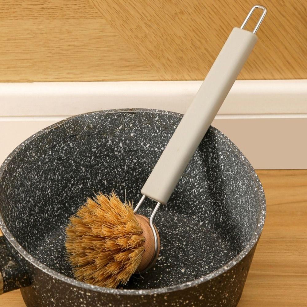 Long Handle Pot Brush Replaceable Brush Head Oan Cleaning Brush Sisal Bristles Brush Kitchen