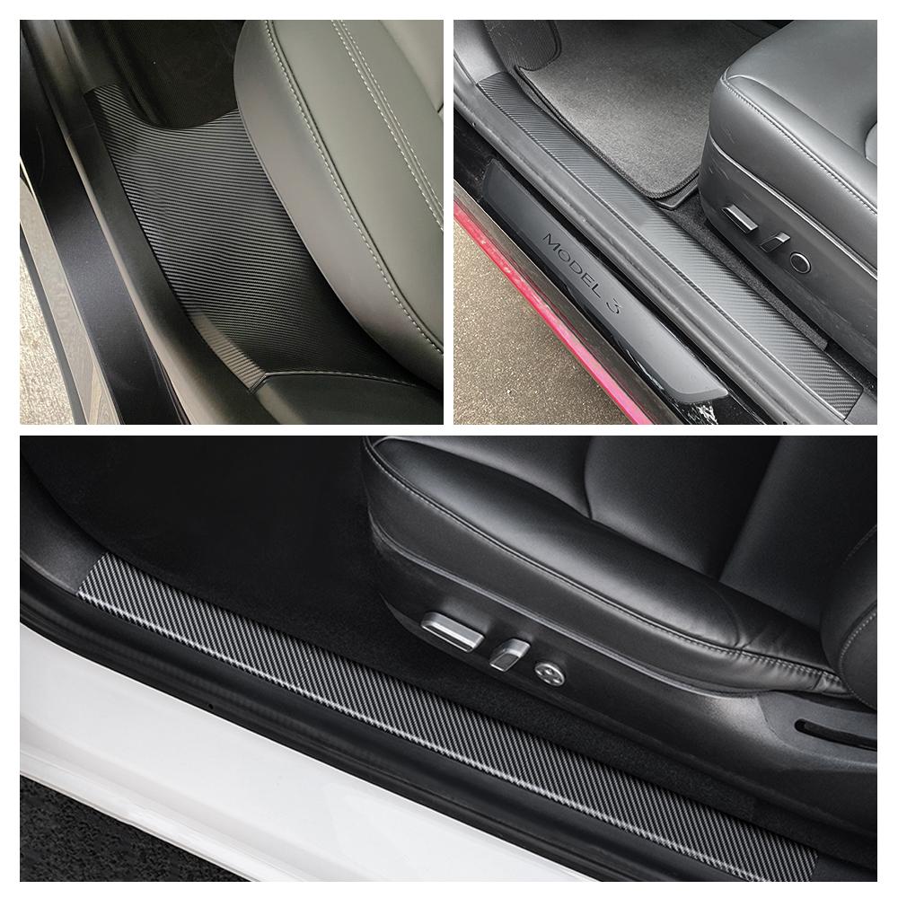 4 bucăți autocolante 3D de protecție pentru pragul ușii din fibră de carbon pentru Tesla Model 3 2023 2022 stilul mașinii