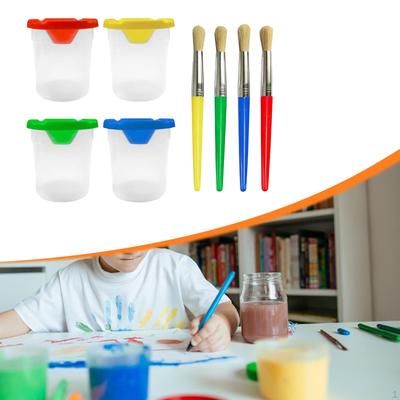 4 Set Paint Cups with Brushes Creative for Children DIY Project Art Supplies