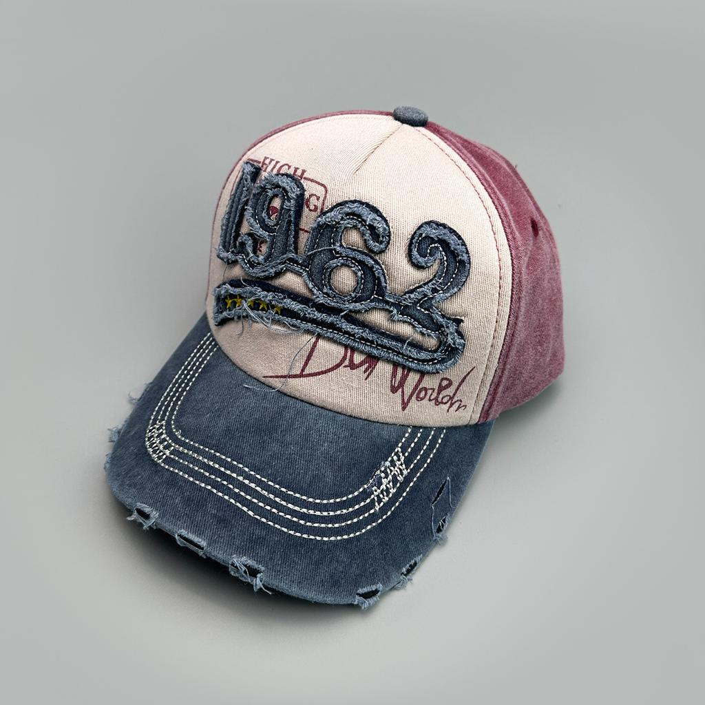 Color Matching Casual Patch 1962 Letter Baseball Cap Men'S And Women'S Sunshade Retro Hole Wind Cap