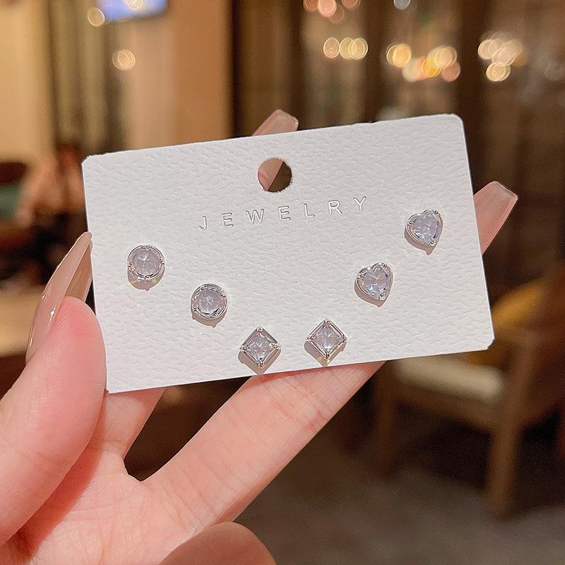 S925 Silver Needle Delicate Zircon Ear Set Small Stud Earrings