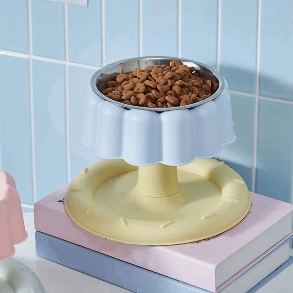 Non-Slip Base Pet Stainless Steel Bowl Cake Shape Stable Detachable Pet Bowl Elevated Design Cartoon Pet Feeder Bowl