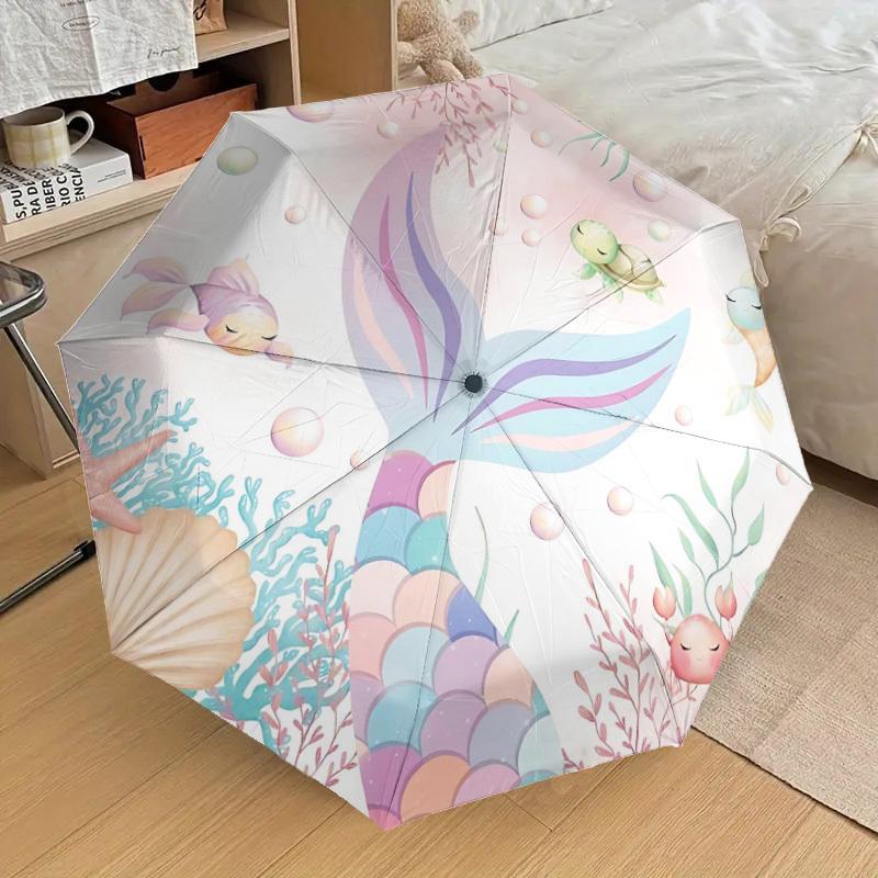 1PC Mermaid Tail Ocean Life Umbrella-8-Rib Reinforced Portable Folding Travel Suitable for All Seasons Outdoor Daily Use-Z0477