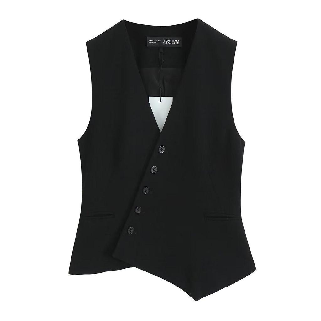 TAOP&ZA Women's Spring/Summer V-Neck Asymmetric Sleeveless Casual Vest
