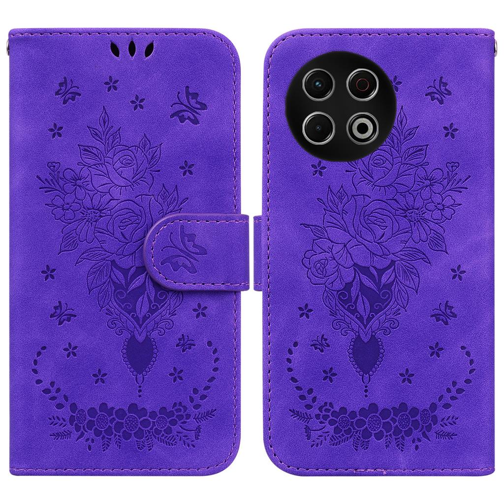 For TECNO Spark 30 Pro 4G Case Butterfly Flower Imprint PU Leather Wallet Phone Cover with Strap