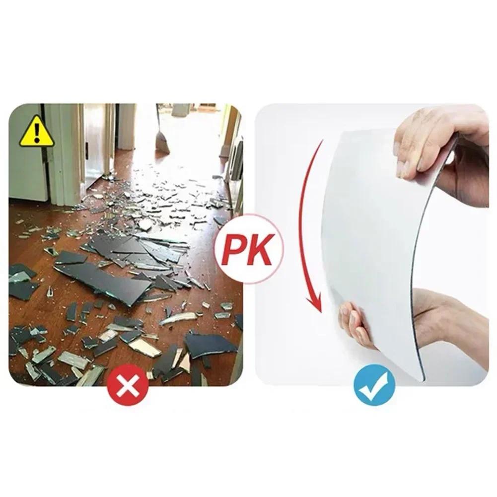 Silná akrylová zrcadlová samolepka na zeď nerozbitná čistý odraz bezpečná zaoblené rohy DIY pro koupelny a chodby