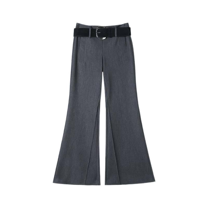 2026 Spring/Summer Women's High-Waisted Woolen Flare Pants - Floor-Length, Plus Velvet, Casual Wide-Leg