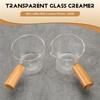 HOT 2PCS Transparent Glass Creamer With Wooden Handle, Mini Coffee Milk Creamer Pitcher~Jul.