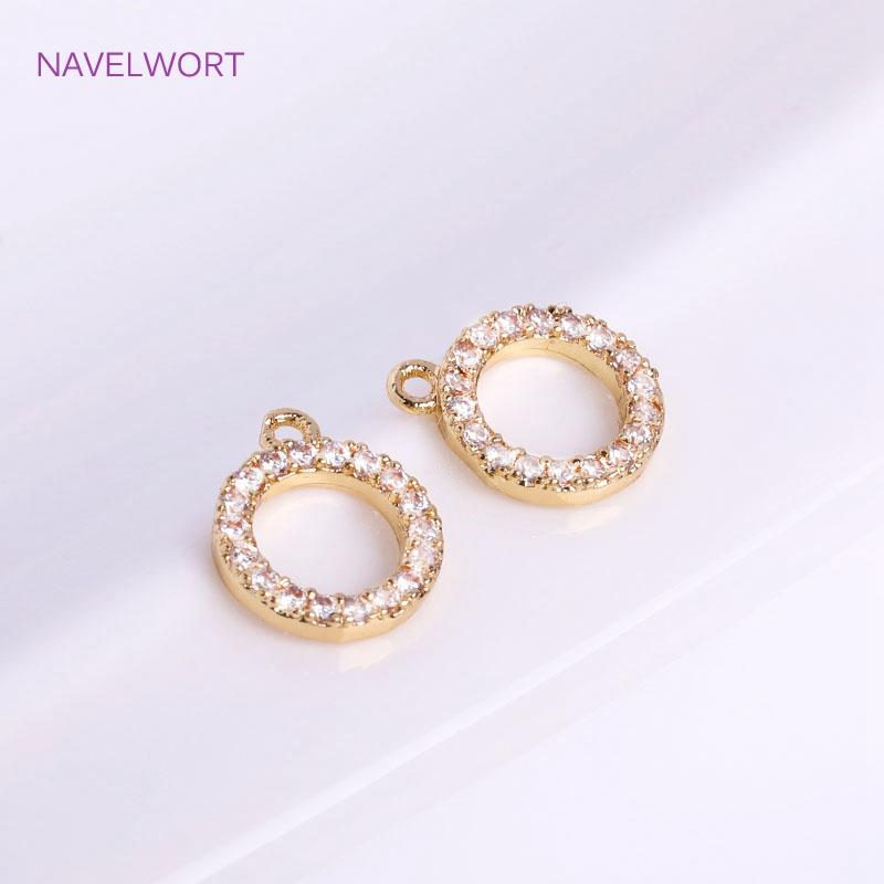 Inlaid Zircon 8mm Round Pendants 14K Gold Plating Brass Metal Hollow Circel Charms DIY Jewlelry Making Accessories