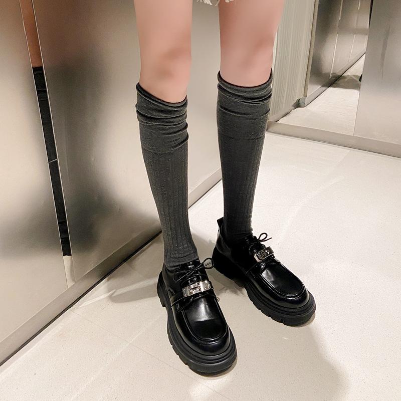 Yuexinwang Genuine Leather Flat for Huizhou Women's Shoes Grape Mother Same Small Leather Shoes Round Head Versatile College Style Platform Shoes Wom