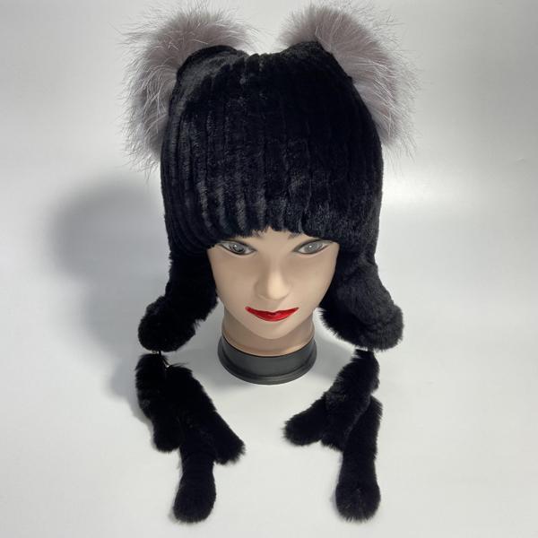 Chapéus de pele de coelho natural para mulheres, abas de orelha, rabos fofos, chapéu de inverno quente e estiloso