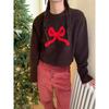 Autumn and winter cute girl feeling full of new loose versatile bow round neck knitted pullover sweater women