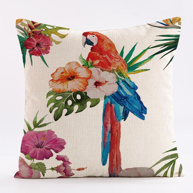 New Flower-and-bird Tropical Plant Waterproof Pillowcase, Printed Sofa Cushion, Detachable and Washable Pillow 45x45cm (Pillow Insert Not Included)