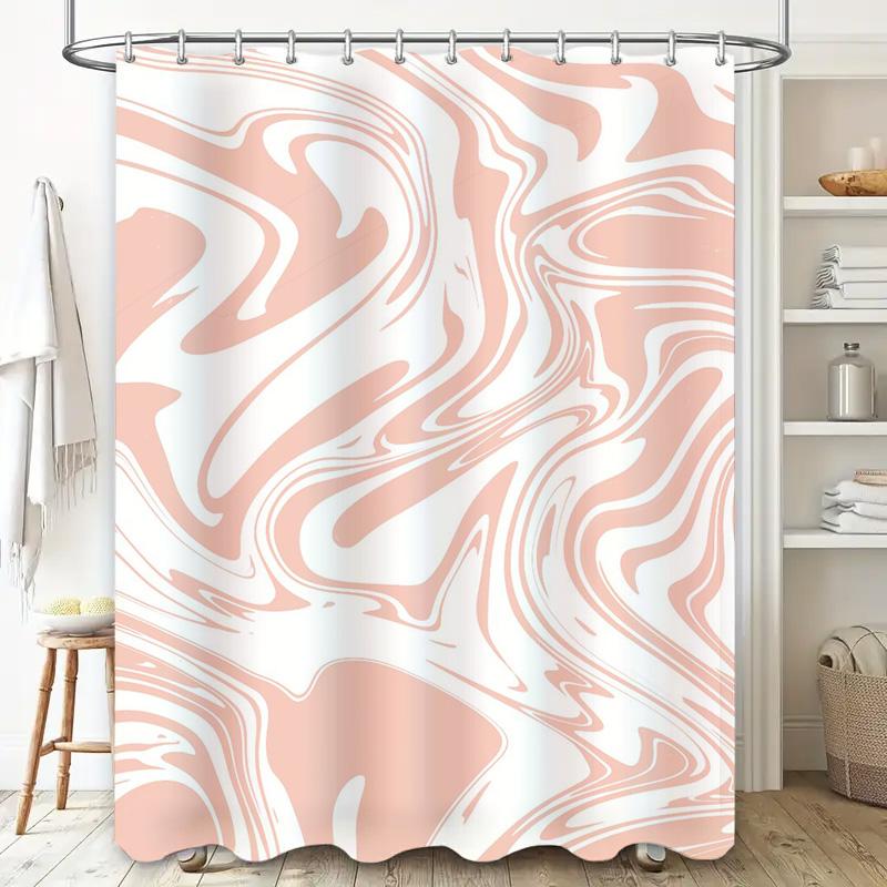 Modern Marble Pattern Shower Curtain White Peach Waterproof Home Decor Bathroom Accessories Set for Bathtub or Kitchen Faucet Co