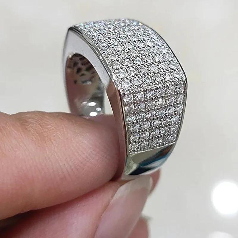 Fashion Micro Inlaid Flat Zircon  Sterling Silver Rings for Women Wedding Statement  with Stamp Vintage Accessories