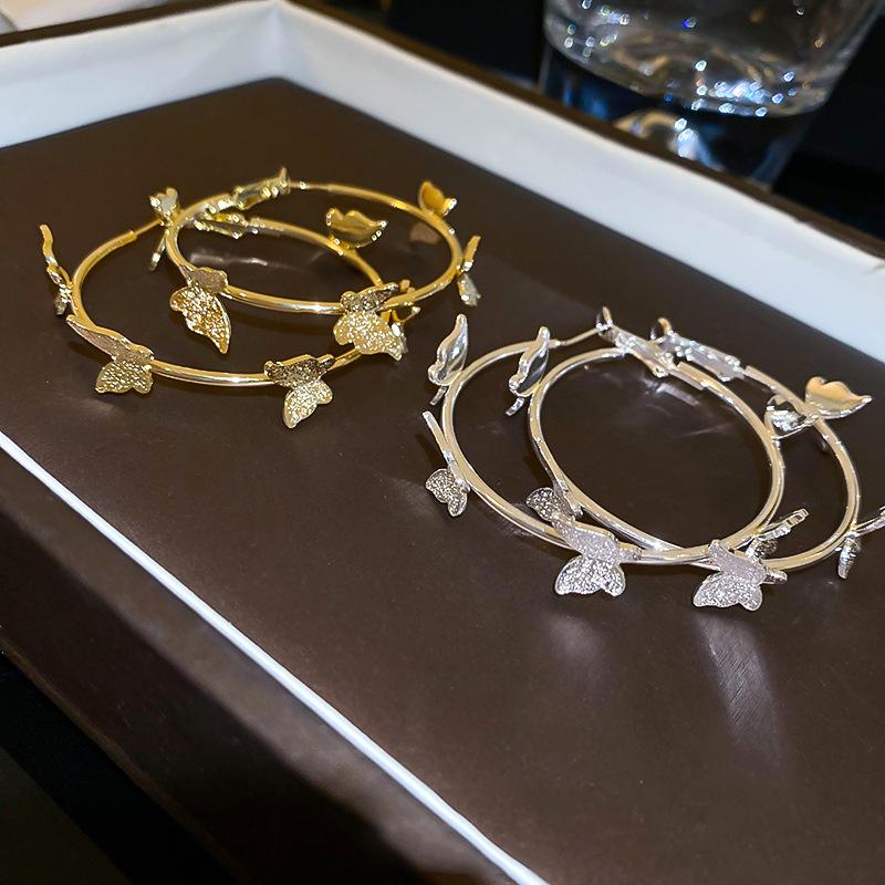 Exaggerated Big Round Butterfly Hoop Earrings for Women Simple Gold Color Geometric Circle Huggie Loop Jewelry Brincos Gift