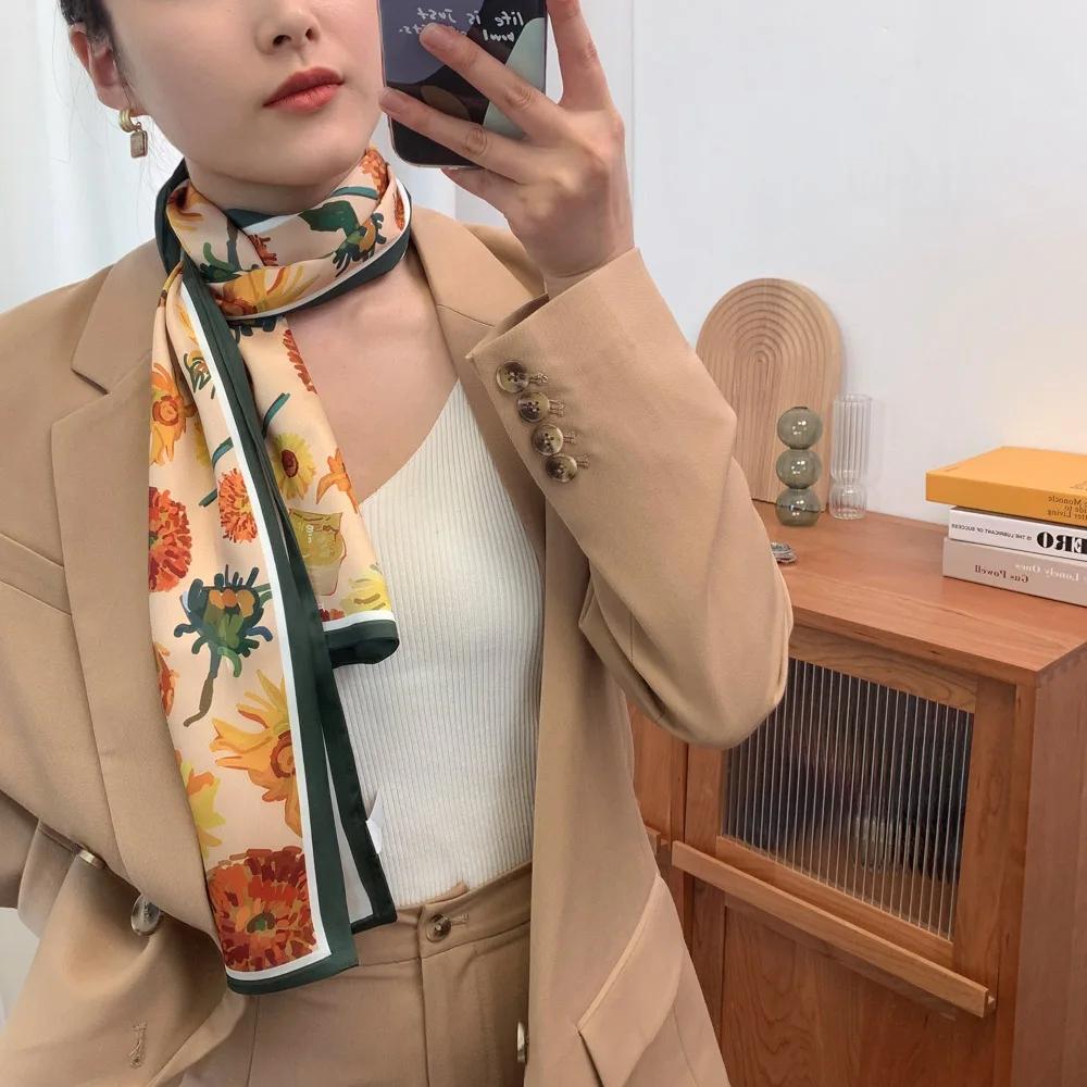 17*150cm Ribbon Silk Scarfs Female Luxury Design Hair Band Skinny Scarf Neck Ties Women Bag Scarves Neckerchief Foulard Lady