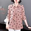 Women's Spring Autumn Thin Section Four Season Collection Plus Size Polka Dot Shirt Lapel Button Section Medium Sleeved Sunscreen Blouse