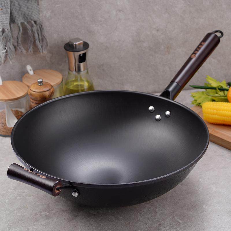 Luchuan Old-Fashioned Round & Flat Bottom Cast Iron Non-Stick Frying Pan for Gas Stoves