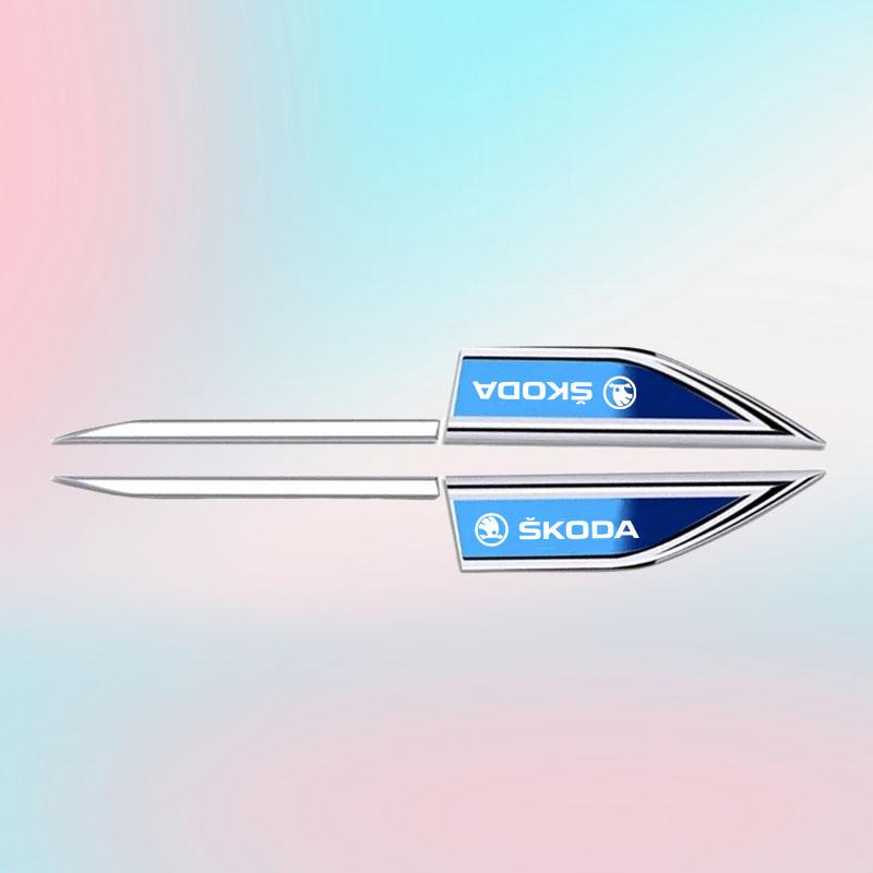 AAAAD1 2Pcs Car Stickers Badge Metal 3D Decorative Blade Style for Skoda VRS Octavia Kamiq Kodiaq Karoq RS Fabia Auto Accessories