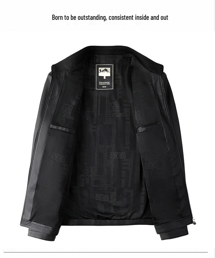 Men's Mid-Aged PU Leather Stand-Up Collar Jacket for Spring & Autumn