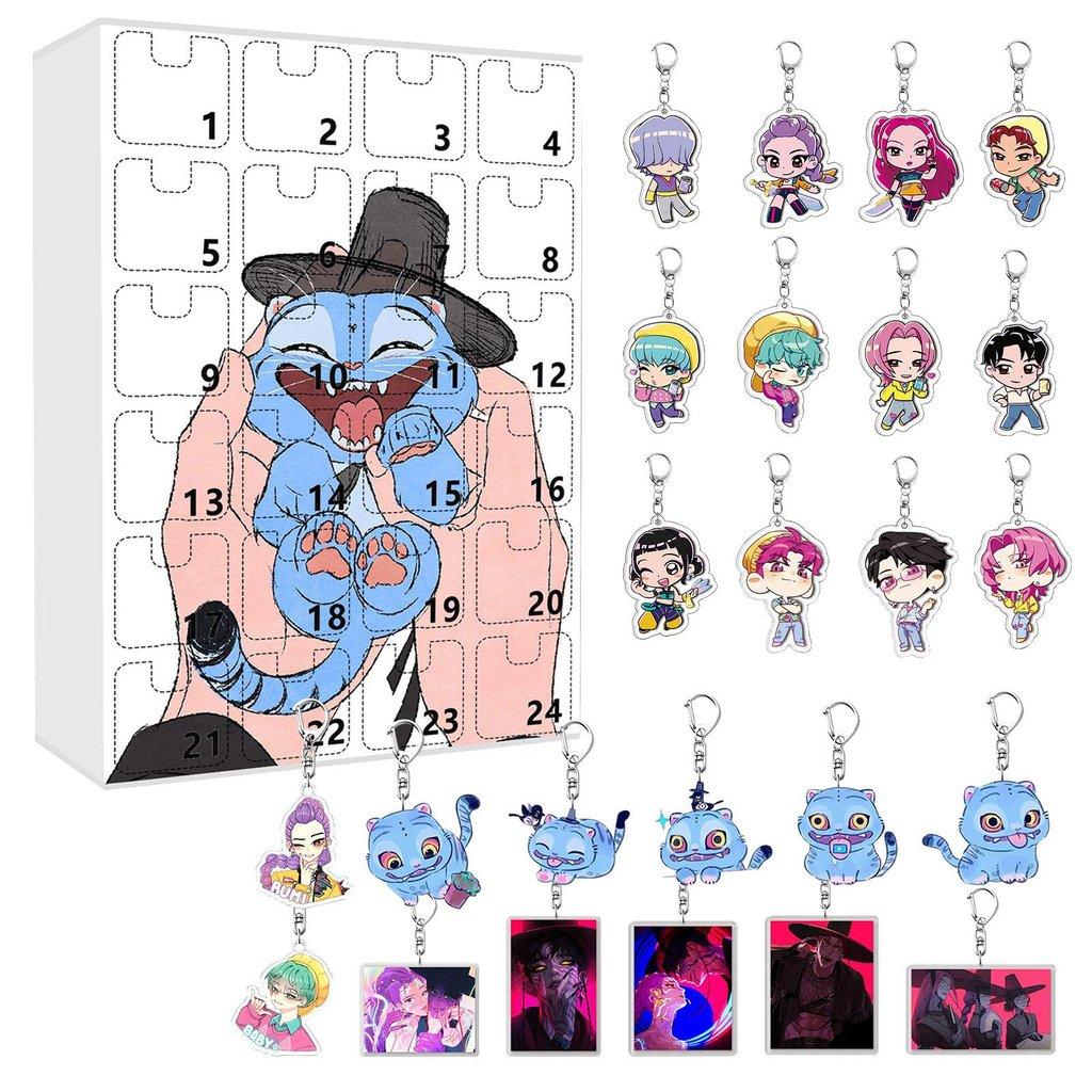 Calendario dell'Avvento Kpop Demon Hunters Portachiavi e Decorazione Acrilica Scatola Regalo Per Fan