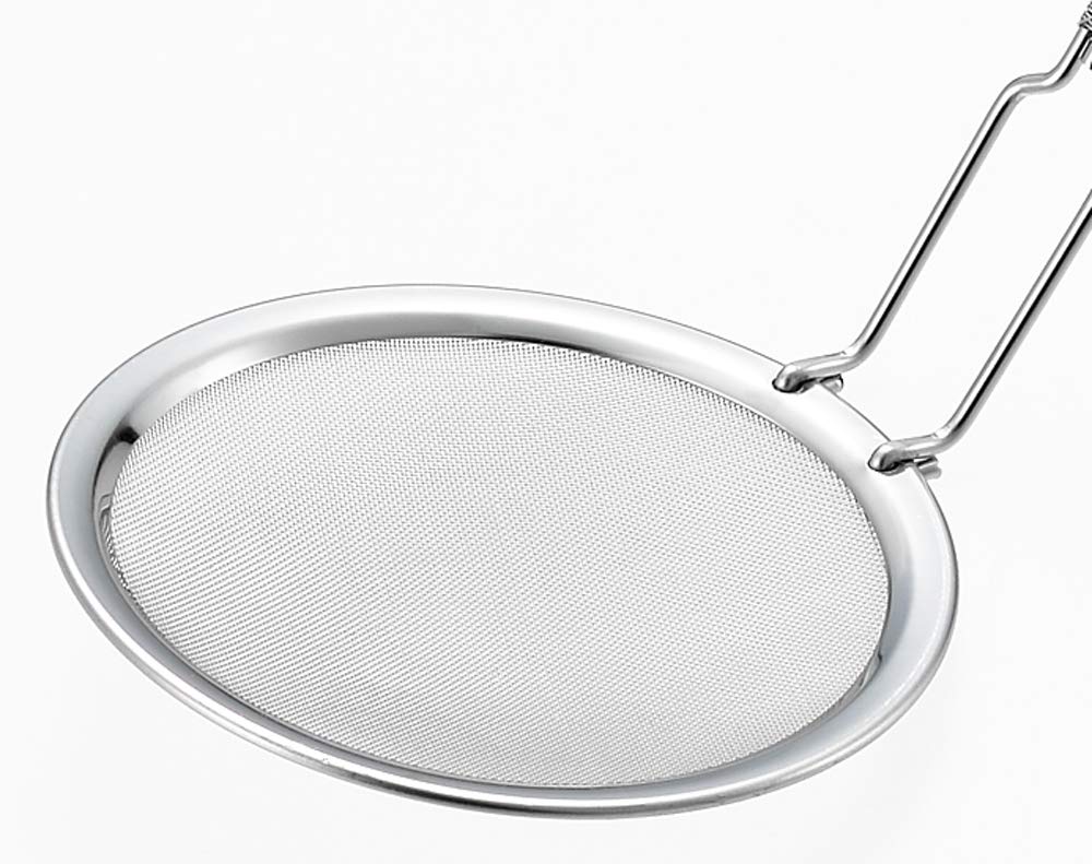 Yoshikawa X 8cm YJ2812 Japanese-made, 20.5cm (length) (diameter), Hand-wound Handle, Skimmer, "Cooking Basics" Series, Silver,