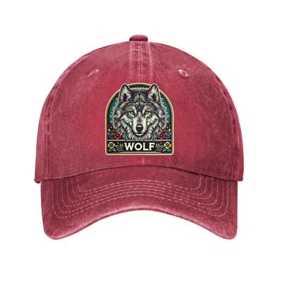 Wolf Bloemen Grafisch Baseballpet Vintage Gewassen Katoen Dad Hat Verstelbaar Casual Unisex Pet
