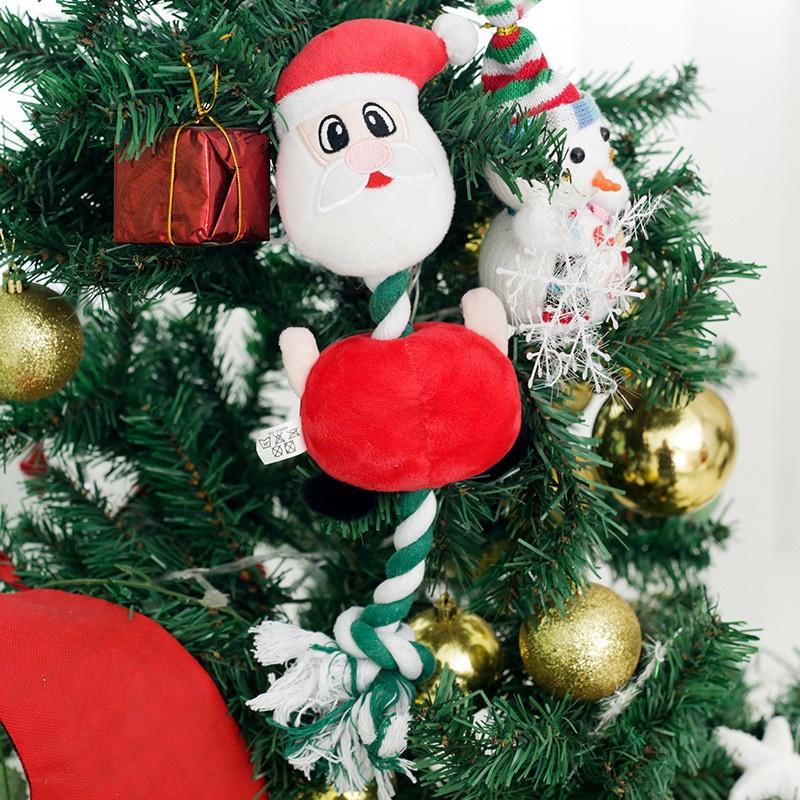 New Eco-Friendly Santa Elk Plush Dog Toy with Rope Interactive Christmas Chewing Toys for Dogs and Cats Pet Products