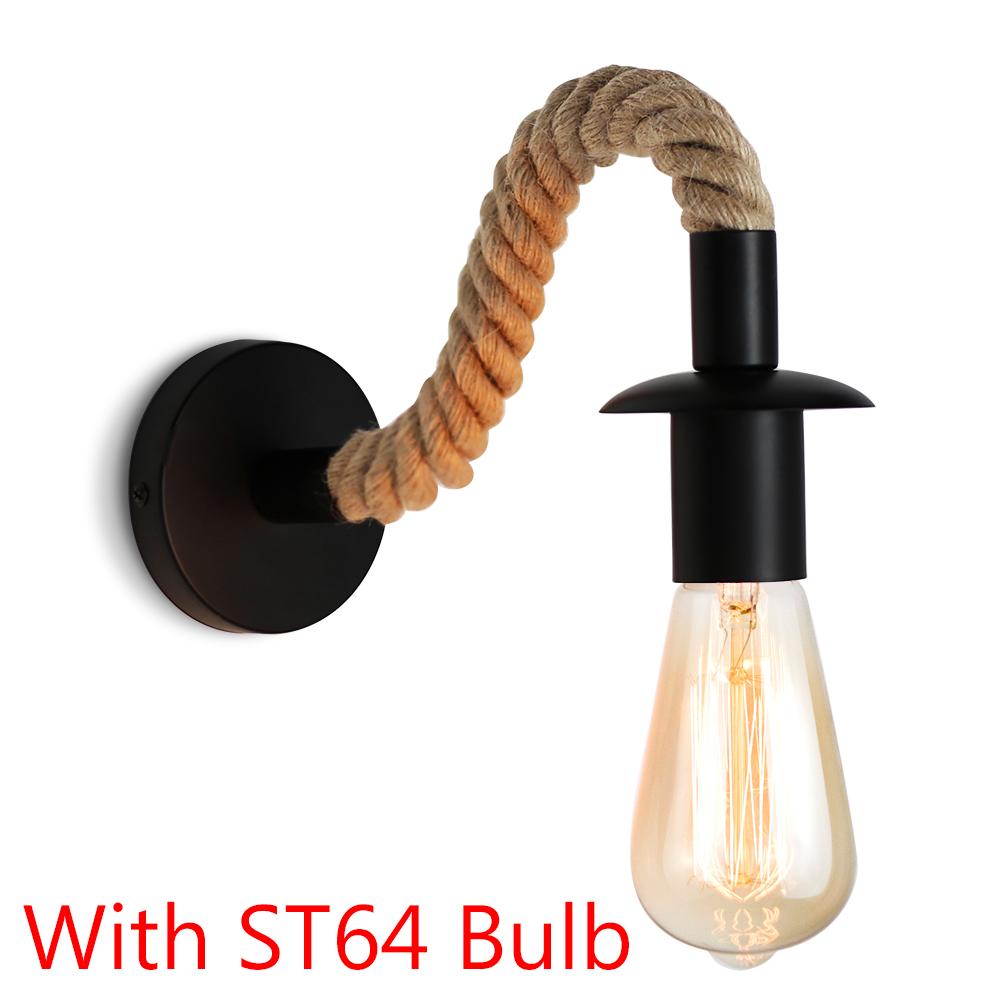 American Hemp Rope Wall Lamp Vintage Sconce Wall Lights Fixture E27 Industrial Decor Bedroom Light Indoor Lighting Retro
