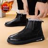 Men's 2024 Winter Waterproof Leather Zipper Snow Boots with Warm Velvet Lining.
