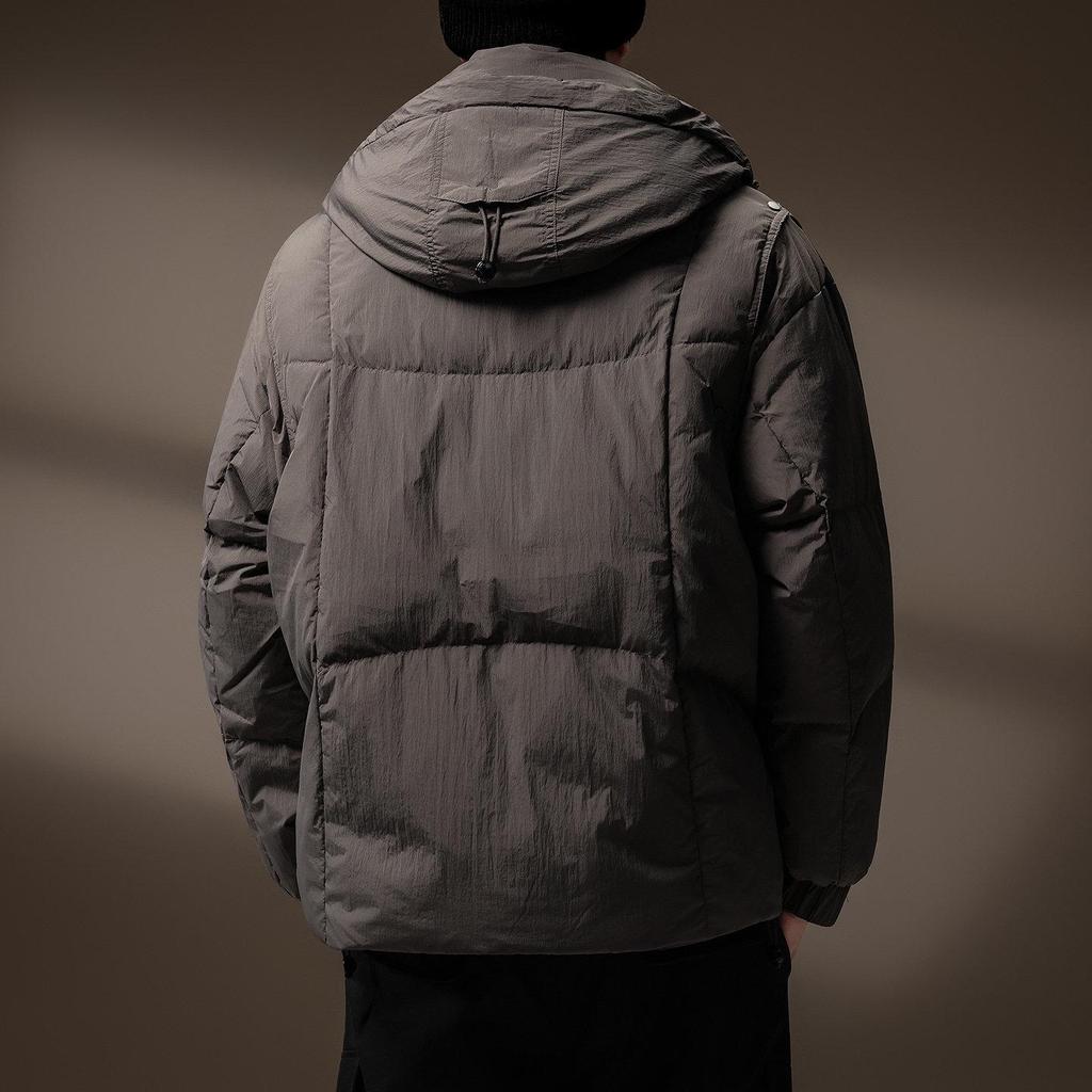 Men's High-End Lightweight 90% White Duck Down Puffer Jacket with Hood - Winter Warmth and Cold Protection