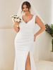 Ever-Pretty Plus Size Deep V-Neck Sleeveless High Slid Simple Wedding Dresses for Bride White