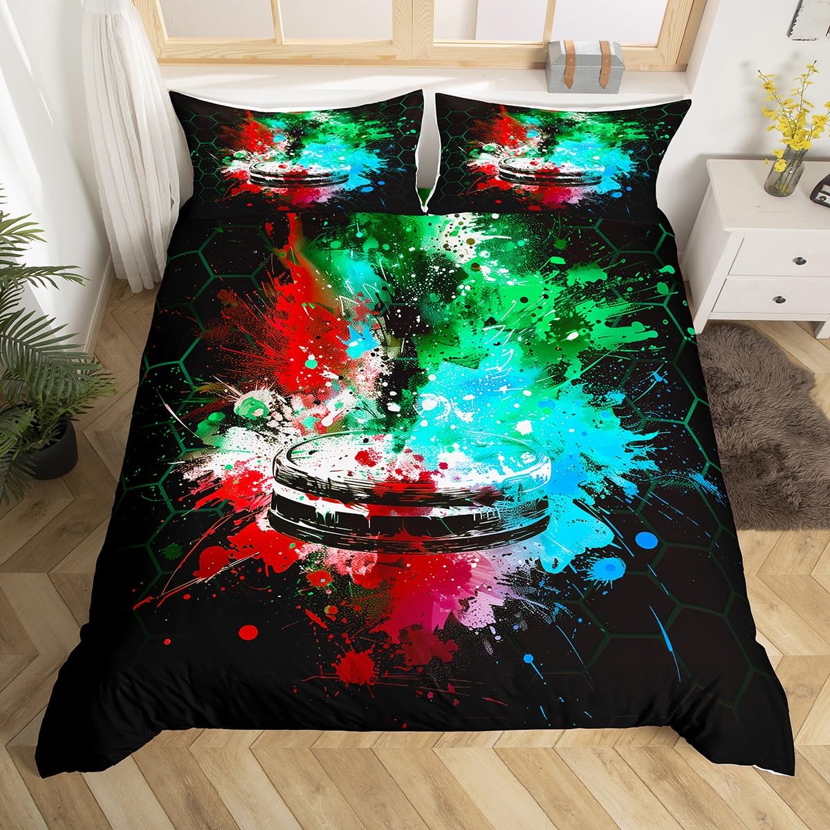 

Пододеяльник для хоккейного стадиона, Постельный комплект для хоккея с шайбой, Чехол для одеяла с граффити хоккеиста, Зимнее мероприятие по командным видам спорта, Чехол для одеяла EU single(135x200cm)