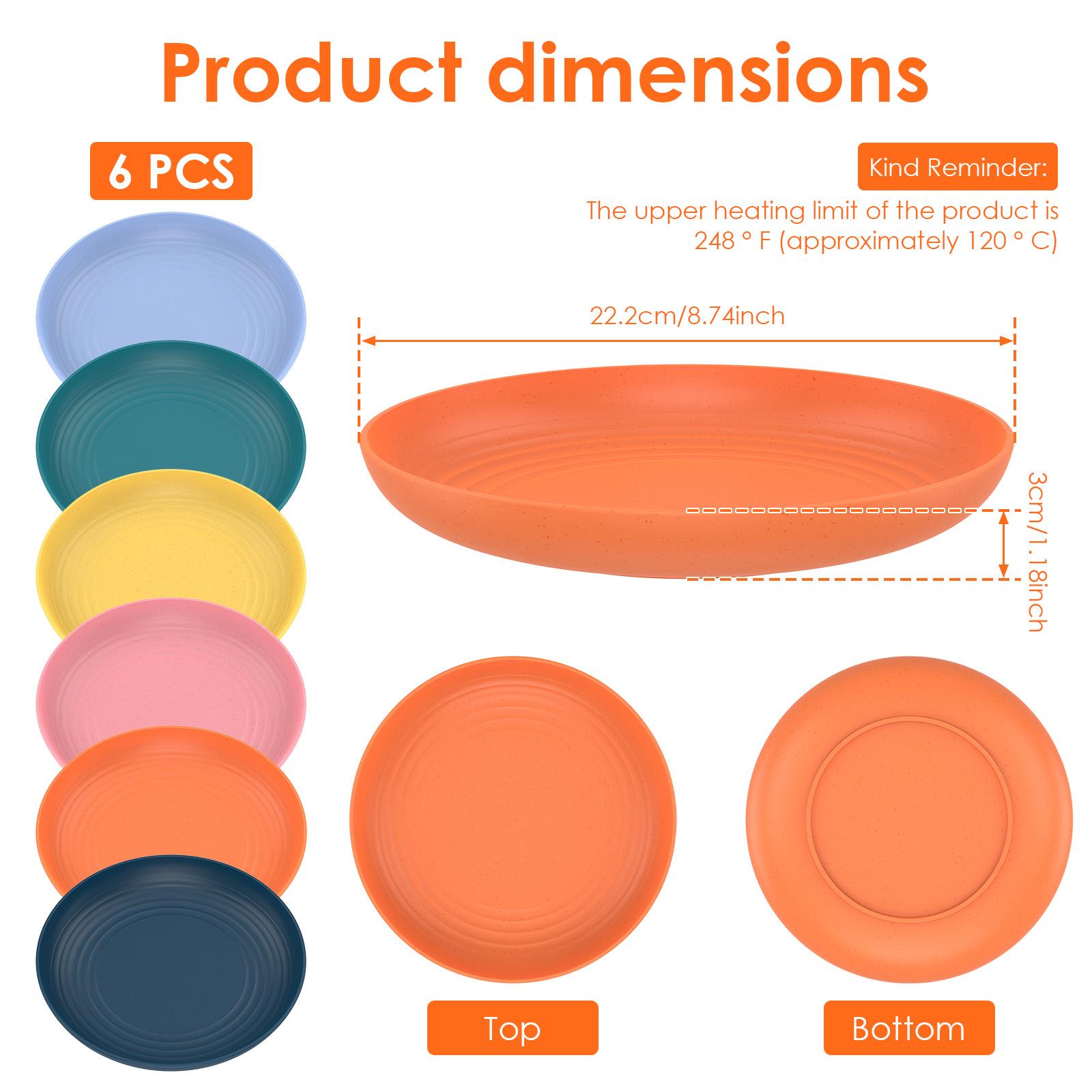 

6Pcs Circular Dining Plate 8.74 Inch Plastic Dinner Plate Microwave and Dishwasher Safe Dish Food Pan for Kitchen Picnic Tray