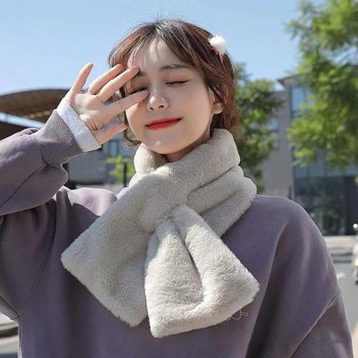 Bufanda de pelo de animal de imitación para mujer, color sólido, gruesa, de felpa, versátil, para invierno, estilo versátil