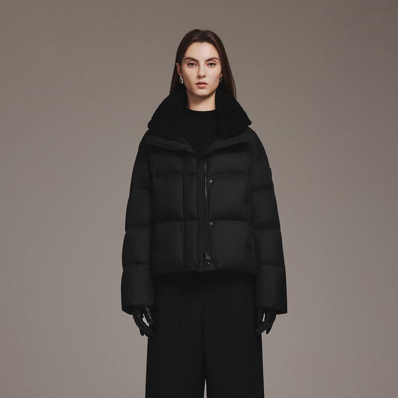 Tanboer Women's Short Lamb Wool Stand Collar Oversized Down Jacket