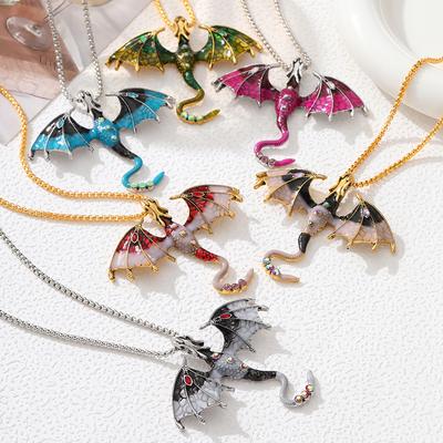 Enamel Flying Dragon Pendant Necklace for Men Women Hip Hop Punk Animal Choker Clavicle Chain Party Statement Jewelry Gift