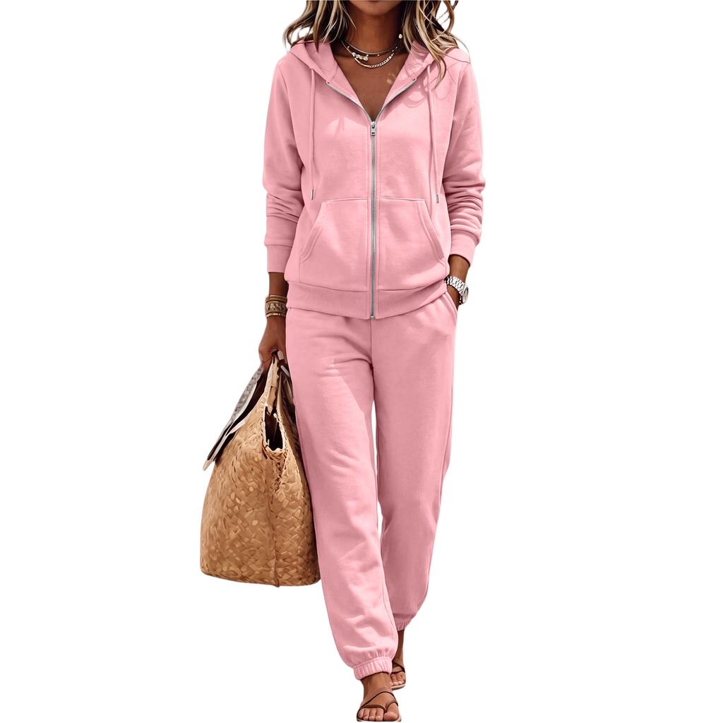 Women's Casual Hoodie Jacket Set for Fall and Winter, Comfortable Fashion Outfit